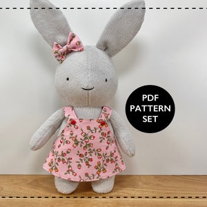 Modello di cucito per coniglietto, vestiti in miniatura, modello di bambola di pezza: cuci un coniglietto di peluche e un vestitino!