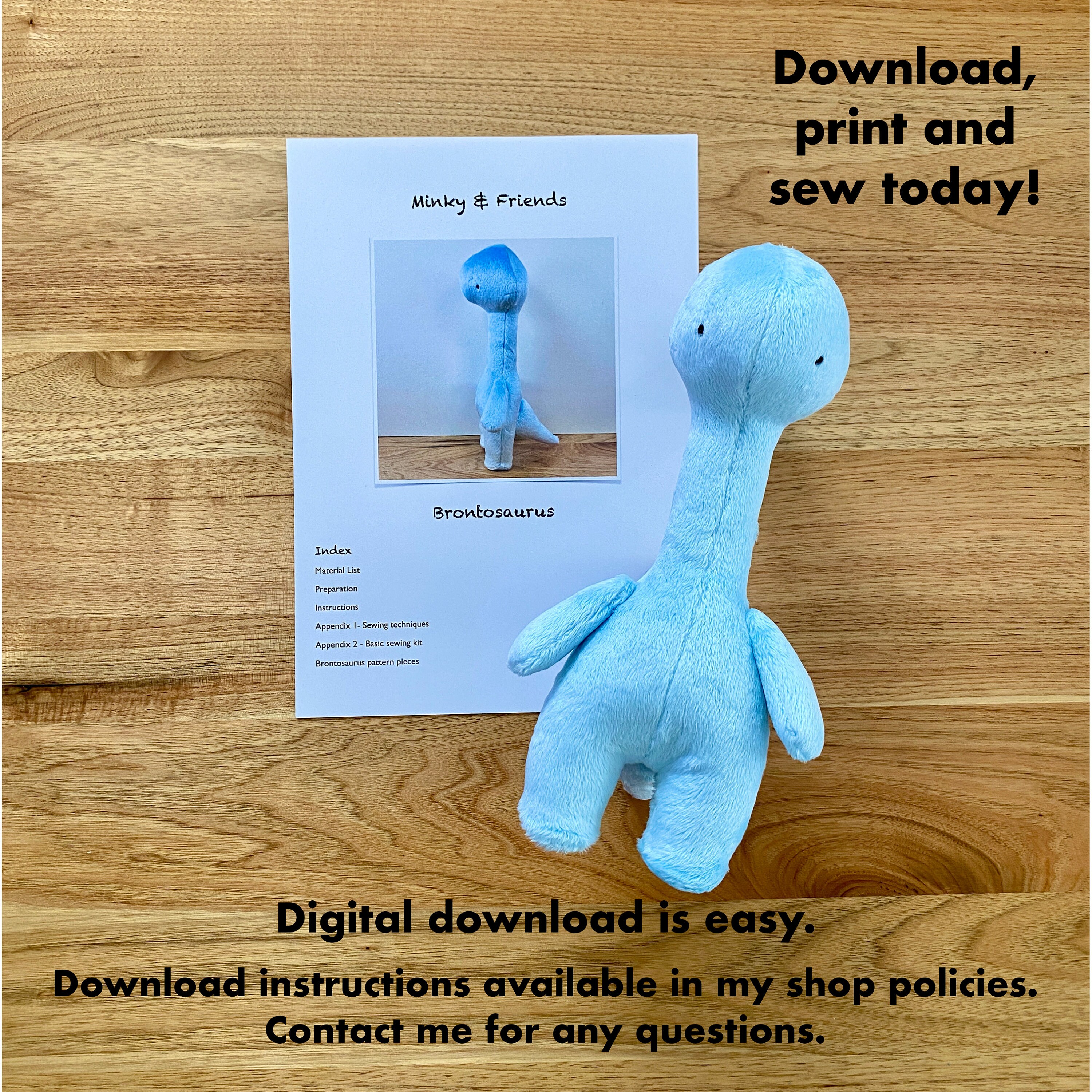 Brontosaurus Sewing Pattern, Dinosaur Plushie (PDF Pattern) - Etsy