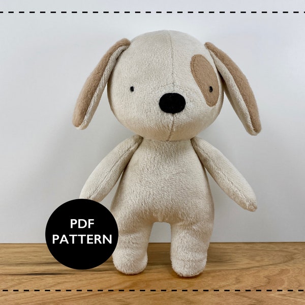 Puppy dog sewing pattern, plush dog pattern, pup doll - Sew a cute dog plushie as your new best friend.