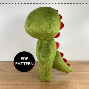 Toy dinosaur pattern, Dino plush, stuffed animal sewing pattern- Sew a friendly dinosaur for a baby shower gift.