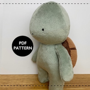 Turtle plush pattern, stuffed animal sewing pattern, turtle doll - sew a green sea turtle for a birthday gift.