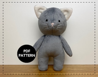 Cat sewing pattern, cat plush digital pattern, stuffed animal sewing pattern- Sew a handmade cat plushie for a gift!