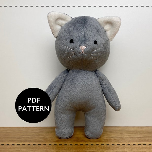 Cat sewing pattern, cat plush digital pattern, stuffed animal sewing pattern- Sew a handmade cat plushie for a gift!