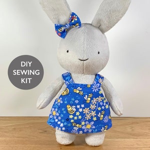 Bunny rabbit sewing pattern kit, DIY toy doll sewing kit, adult craft kit  - Learn to sew a cute bunny doll.