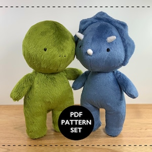 Dinosaur plushie set, stuffed dinosaur plush sewing pattern, dinosaur doll- Sew a friendly dinosaur tribe!