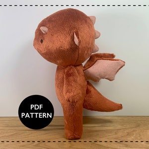 Mythical dragon plushie, stuffed dragon plush sewing pattern, dragon doll- Sew a friendly mythical dragon toy!
