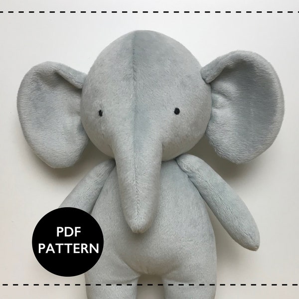 Elephant sewing pattern, stuffed elephant pattern, sewing elephant softie - Sew a sweet elephant  as a gift.