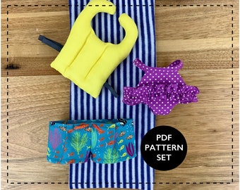 Puppen Sommerkleidung Schnittmuster, Badeanzug, Shorts, Schwimmweste (PDF-Muster)