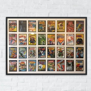DC COMIC / THIRTYTWO - Opera d'arte incorniciata - Set di 32 cartoline stampate - incorniciate - dc Comics, Amante dei fumetti, Parete di fumetti, Cartoline di fumetti, Fumetti incorniciati