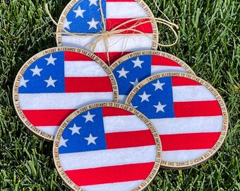 Handcrafted American Flag Coasters with Pledge of Allegiance (set of 4)