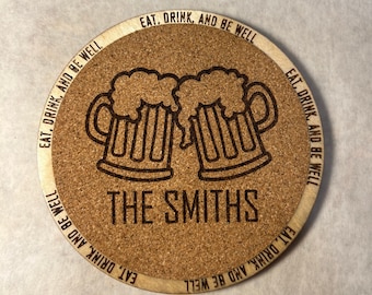 Wood Coaster with Cork Inset (set of 4 or 8) - FULLY CUSTOMIZABLE!
