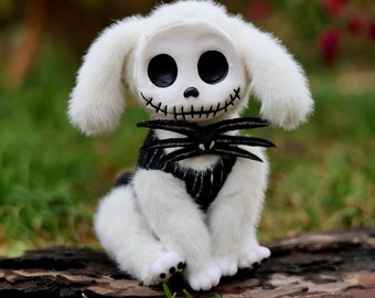 Jack Skellington Plush Art Doll, Poseable Handmade Toy