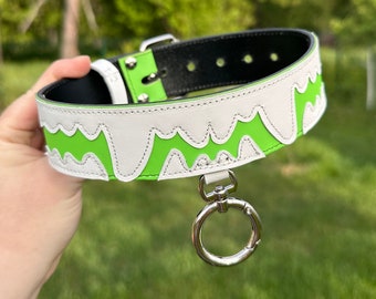 Made to order! Collar with teeth, leather collar, green collar