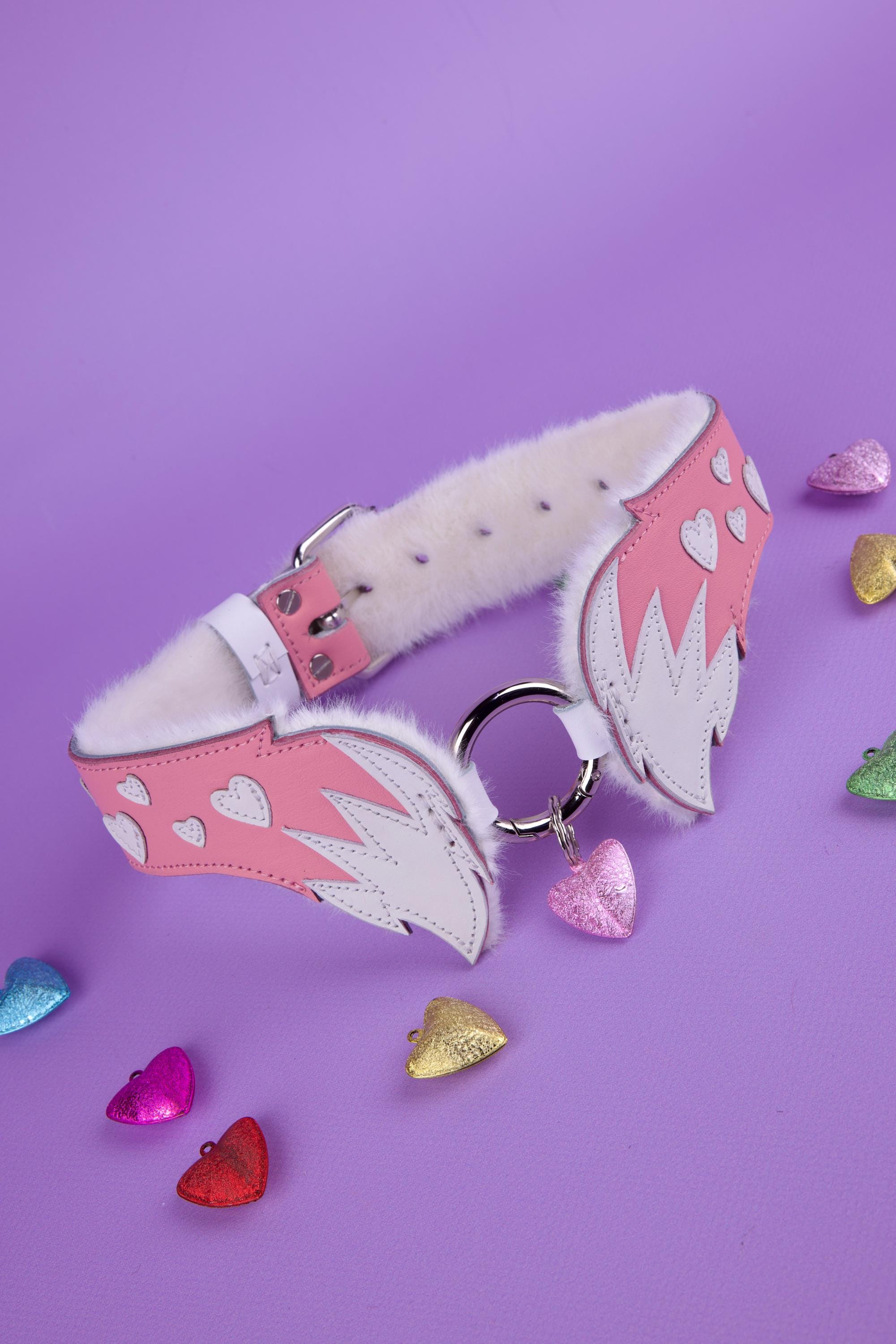 Handmade pink collar with fox’s tails