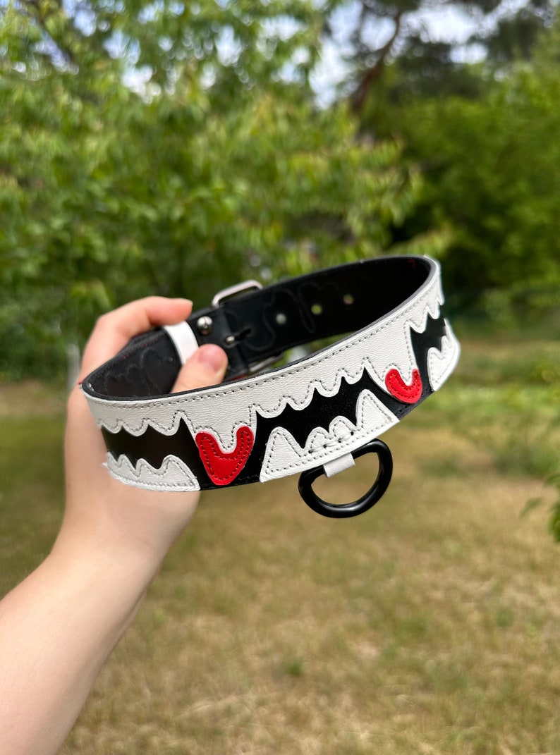Made to Order Collar With Teeth, Leather Collar, Black-white Collar - Etsy