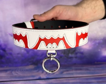 Made to order! Collar with teeth, leather collar, red collar