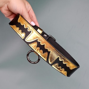 Handcrafted Leather Collar with Gold Teeth, Custom Size