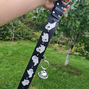 Handcrafted Leather Ghost Collar, Halloween Costume, Bell Charm