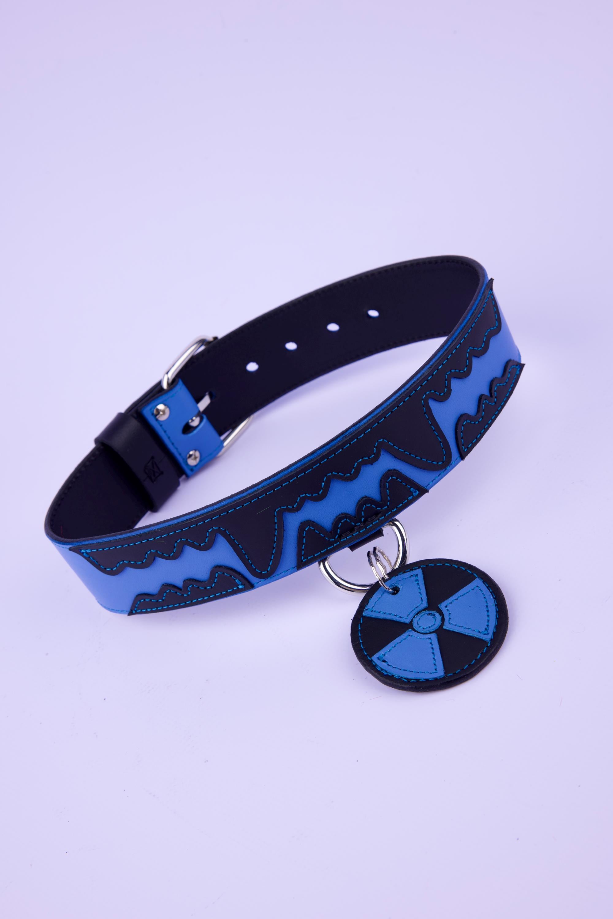 Made to Order Blue Leather Collar with Teeth