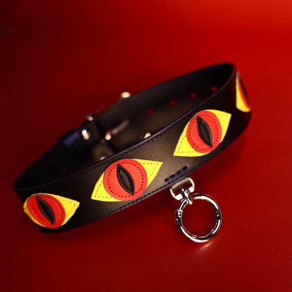 Handcrafted Leather Collar with Eyes, Custom Size