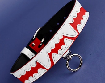 Fabriqué sur commande ! Collier avec dents, collier en cuir, collier rouge