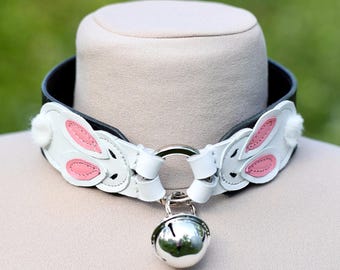 Made to order! Leather collar with rabbit, collar for humans