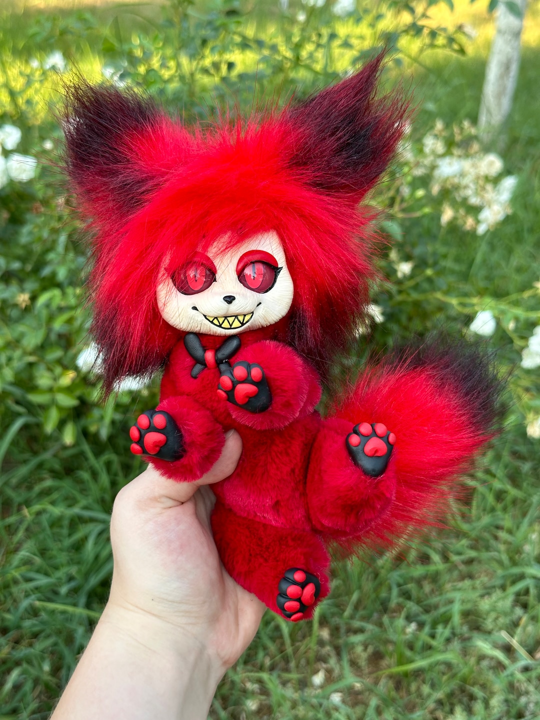 Handmade Alastor Art Doll, Faux Fur Plush, Hazbin Hotel Inspired