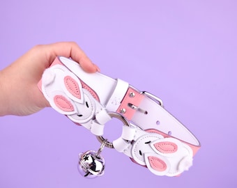 Handmade Leather Bunny Collar, Bell Charm, Cosplay Accessory