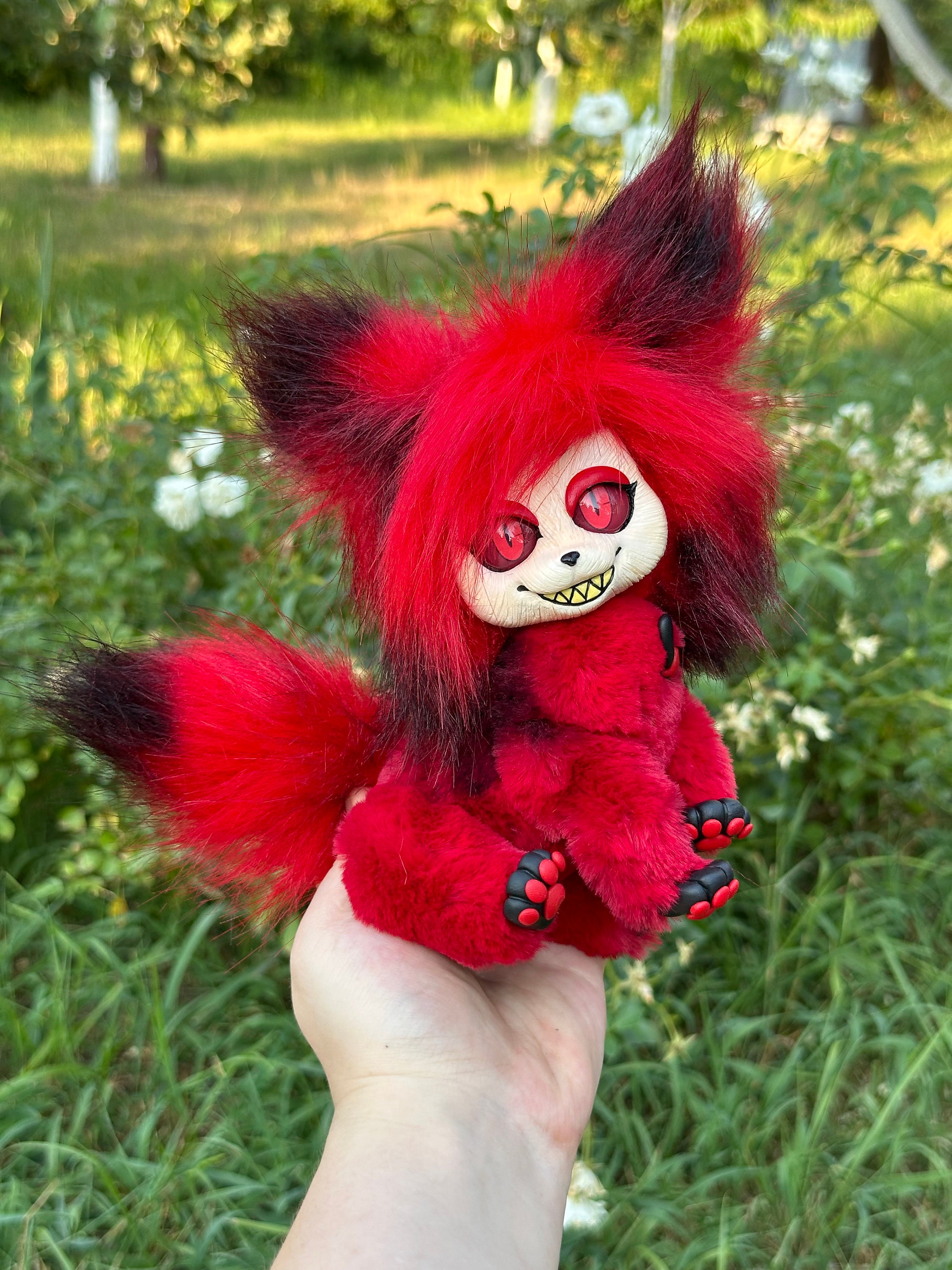 Handmade Alastor Art Doll, Faux Fur Plush, Hazbin Hotel Inspired