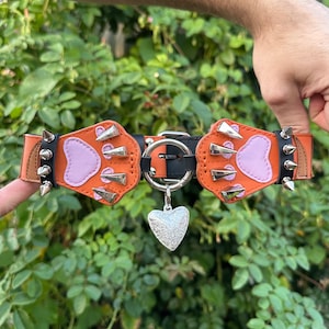 Orange Collar in the form of cat&#39;s paws, furry collar, choker
