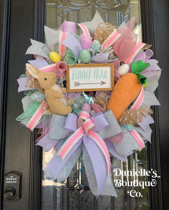 Easter Bunny Wreath, Spring Wreath Decor,  Pastel Easter Bunny