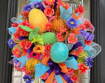 Easter Egg Wreath, Spring Wreath, Easter Decor, Spring Decor, Pink Easter Decor, Bright Easter Wreath, Bold Spring Wreath, Glitter Easter