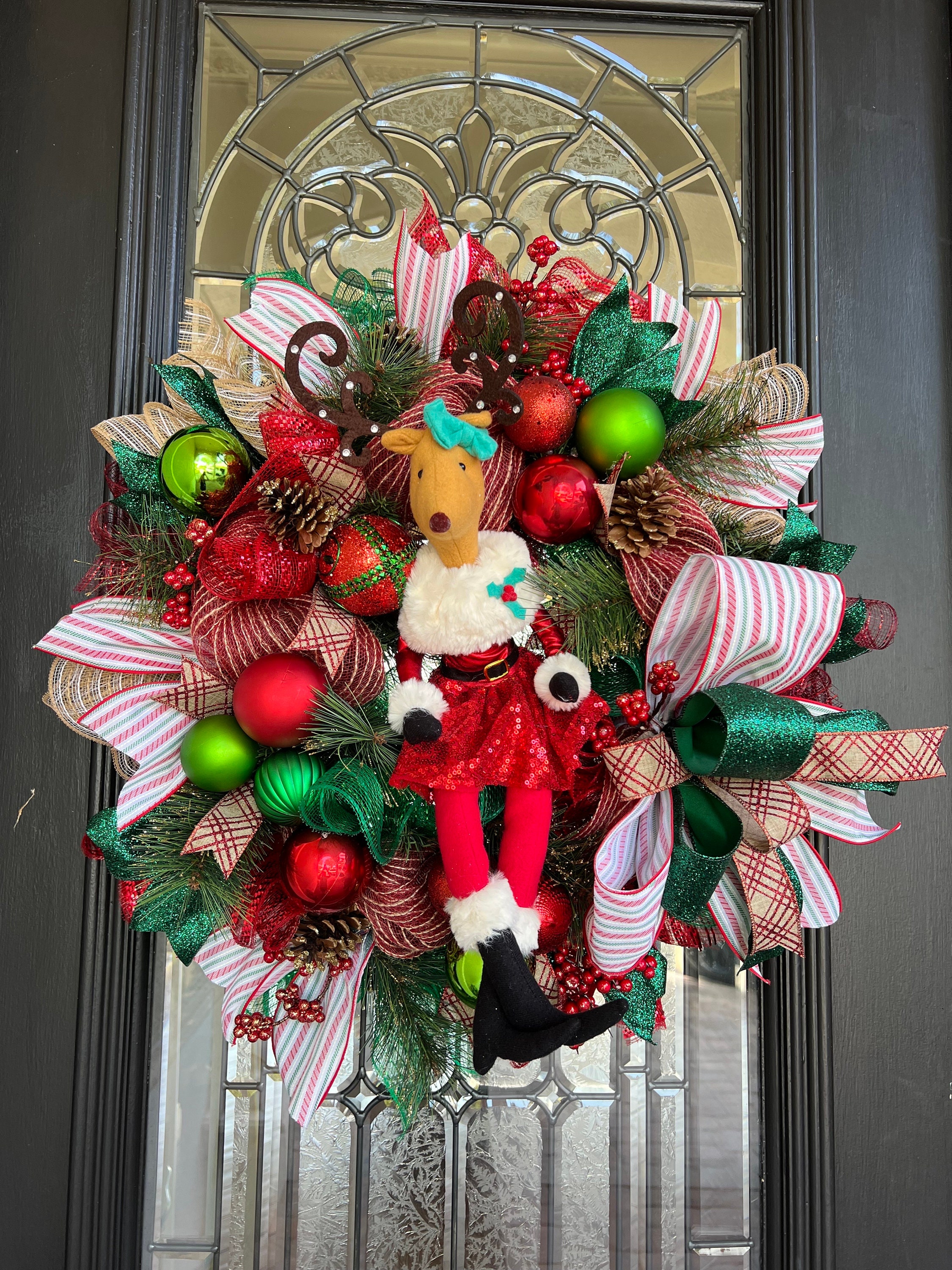 Reindeer Christmas Wreath, Front Door Wreath, Christmas Wreath