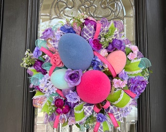 Easter Wreath, Spring Wreath, Easter Egg Wreath, Floral Spring Wreath, Spring Flowers Wreath, Summer Wreath, Easter Decor, Spring Decor