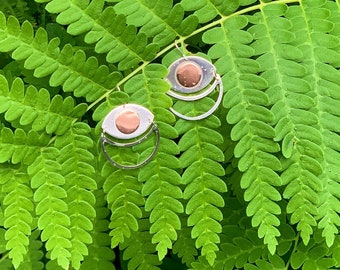 Handmade Third Eye Earrings: Sterling Silver Copper Statement Jewelry