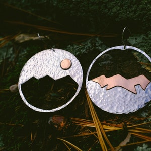 In Balance Mountain Earrings Handmade Silver, Hammered, Dangle Earrings image 1