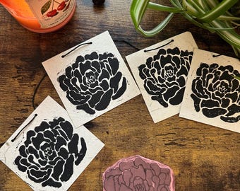 Linocut Peony Garland | Handmade Block Print | Floral Decor