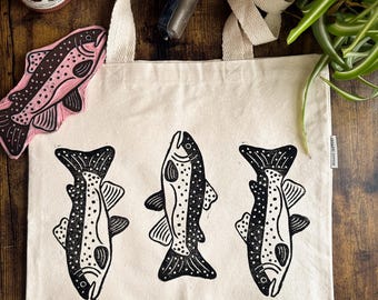 Trout Fish Tote | hand-made block printed tote bag