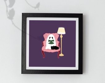 Ghostie & Beanie Reading Era Print