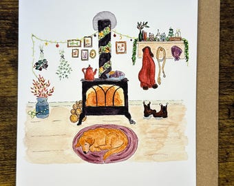 Pack of 6 Blank Holiday Cards | Cozy Winter Greeting Card with Fireplace | 5 x 7