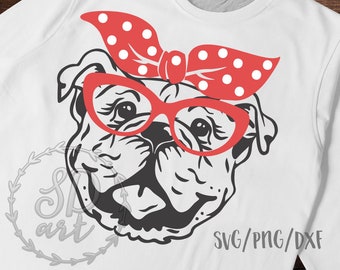 Bulldog with Bandana svg BullDog svg Glasses svg Bandana svg file SVG DXF Bull Dog with Bandana and glasses svg file Cricut svg Silhouette