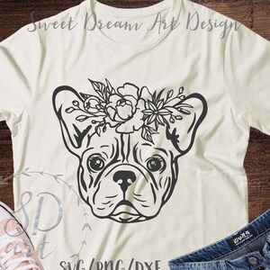 Französische Bulldogge mit Blumen Svg, Französisch Bulldogge SVG, Französisch Bulldogge mit Blume Krone Svg, süße Hund Svg Datei, Bull Dog Svg Cricut Silhouette