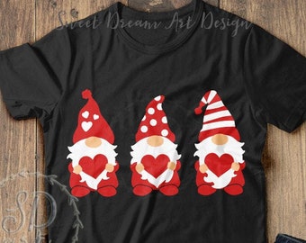 Valentine Gnomes svg, Valentines Day svg, Three Gnomes svg, Gnome svg, Valentine svg, Hearts svg, Valentine Shirt Design, Cricut, Silhouette