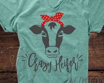 Crazy Heifer svg,Cow svg,Bandana Heifer SVG,Bandana Cow svg file,Farm svg,Country svg,Cricut Silhouette Heifer SVG file Cow with bandana svg