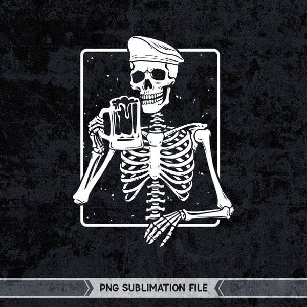 Skeleton Drinking Beer svg, Skeleton Drinks beer Svg, Skull Halloween SVG, Skeleton military beret svg, Military Skeleton svg,Funny skeleton