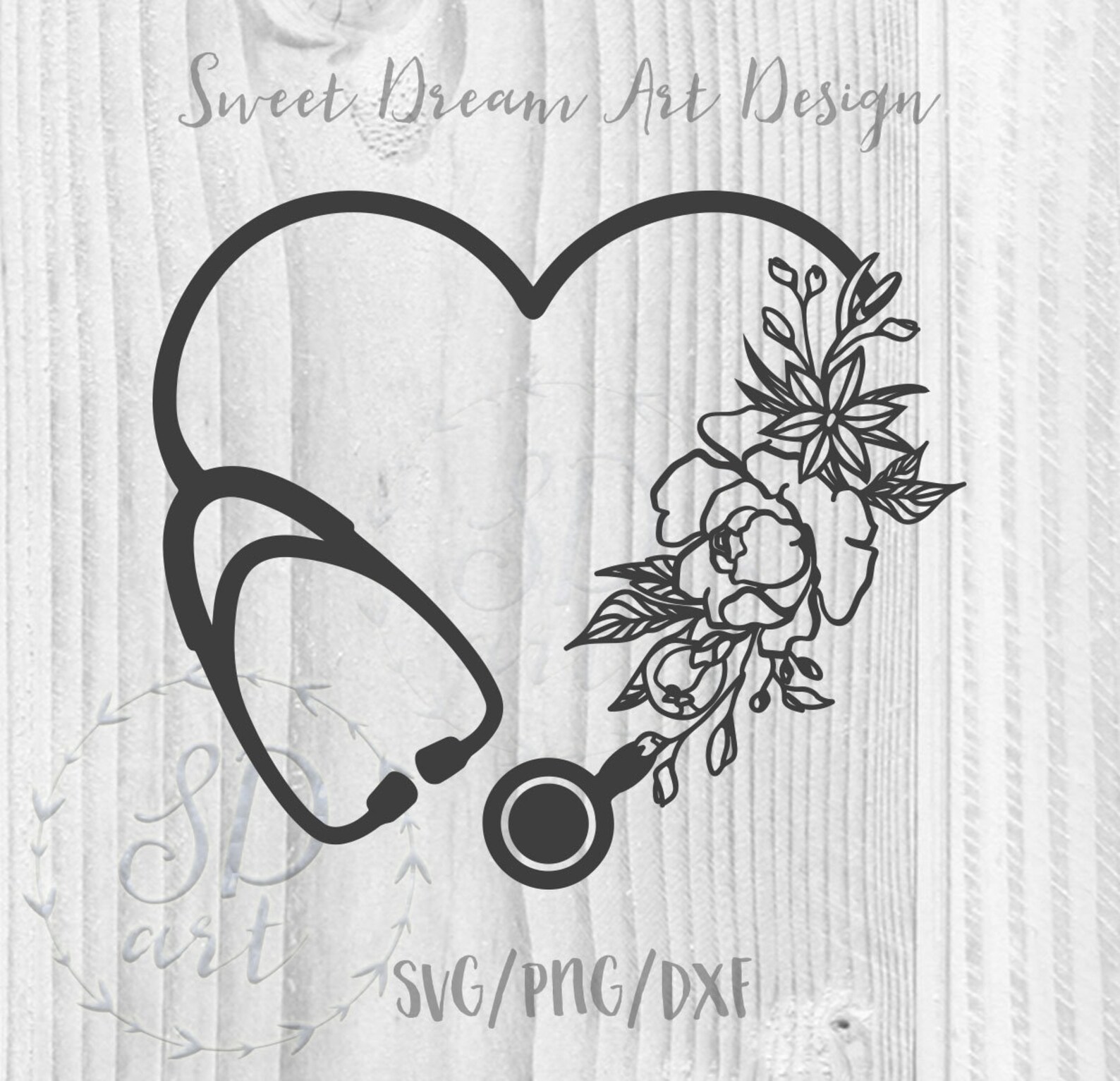 Heart Stethoscope With Flowers SVG, Heart Stethoscope Svg File, Medical