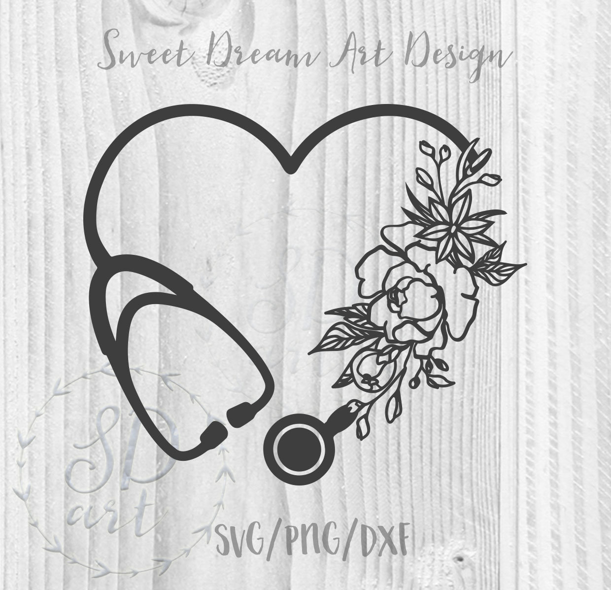 Download Heart Stethoscope with flowers SVG Heart Stethoscope svg | Etsy