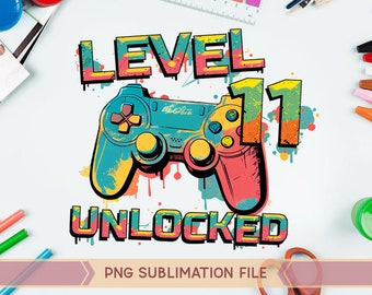 Level 11 Unlocked PNG, 11 Birthday boy png, 11th Birthday png, 11th Year Old png, Gamer PNG,Game controller png, Graffiti Gaming Controller