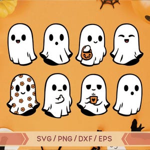 Halloween Ghosts Bundle svg, Cute Ghosts, Boo svg, Ghost with coffee, flowers, middle finger, Pumpkin png, Floral Ghost, Spooky png,cricut