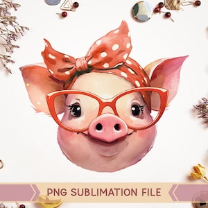Cute Pig with Bandana and glasses png, Little pig png, Cute pig png,Funny Piggy png , Cute piggy png, cute Animals png,Sublimation Digital